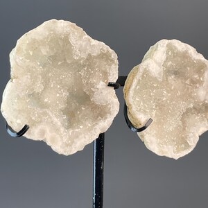Split Quartz Geode Pair on Metal Stand — Brazil Mineral Display, 265 g