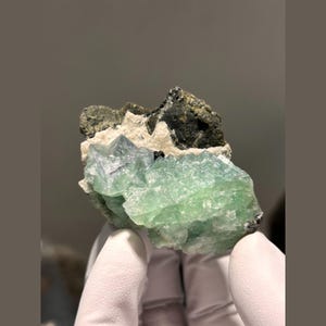 Green Fluorite on Matrix, Hunan China, Bright Translucent Green Fluorite Collector Mineral Specimen