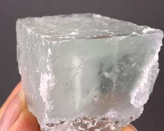 Ice-Pale Fluorite Cube with Quartz — One Broad Near-Colourless Crystal, Yaogangxian, Hunan, 4.8 cm