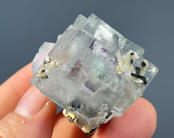 Transparent Green Cubic Fluorite Crystal Specimen | Step-Form Mineral from China with Twinning