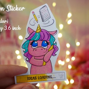 Ideas Loading Thinking Cute Pink Unicorn Vinyl Sticker