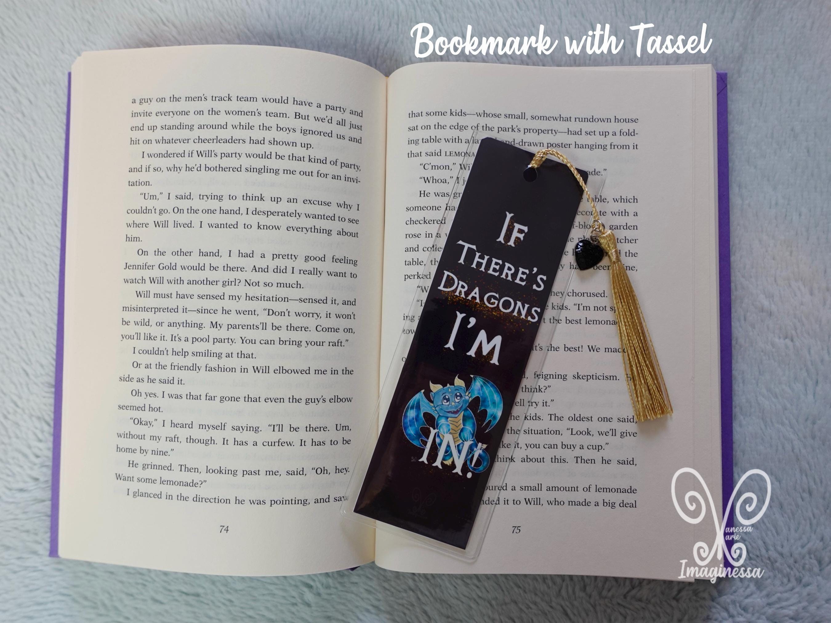 If There’s Dragons I’m In Happy Blue Dragon Bookmark with Tassel and Charm