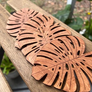 Stained Wood Monstera Set of 4 Coasters  -Indoor or Outdoor