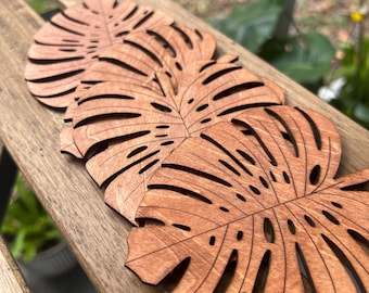 Stained Wood Monstera Set of 4 Coasters  -Indoor or Outdoor