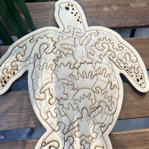 Raw Unpainted Wood TURTLE Jigsaw Puzzle with Hidden Turtle Pieces