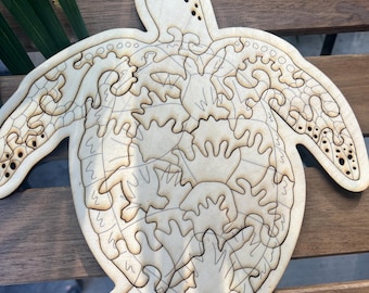 Raw Unpainted Wood TURTLE Jigsaw Puzzle with Hidden Turtle Pieces