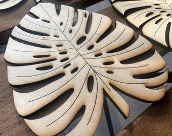 Raw Wood Monstera Set of 4 Coasters  -Indoor or Outdoor
