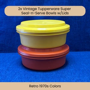 Retro Kitchen Bowl Set with Lids 1970s Tupperware Super Seal N Serve Bowls for Mom Set of 2 Vintage Kitchen Storage Containers for Grandmas