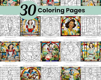 Stained Glass Coloring Book Retro Housewife for all ages Real Housewives of the 1950s Coloring Pages Relaxing Art Digital Download
