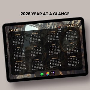 Calendário Steampunk Alley 2026 - Papel de Parede para Tablet e Computador - Download Digital