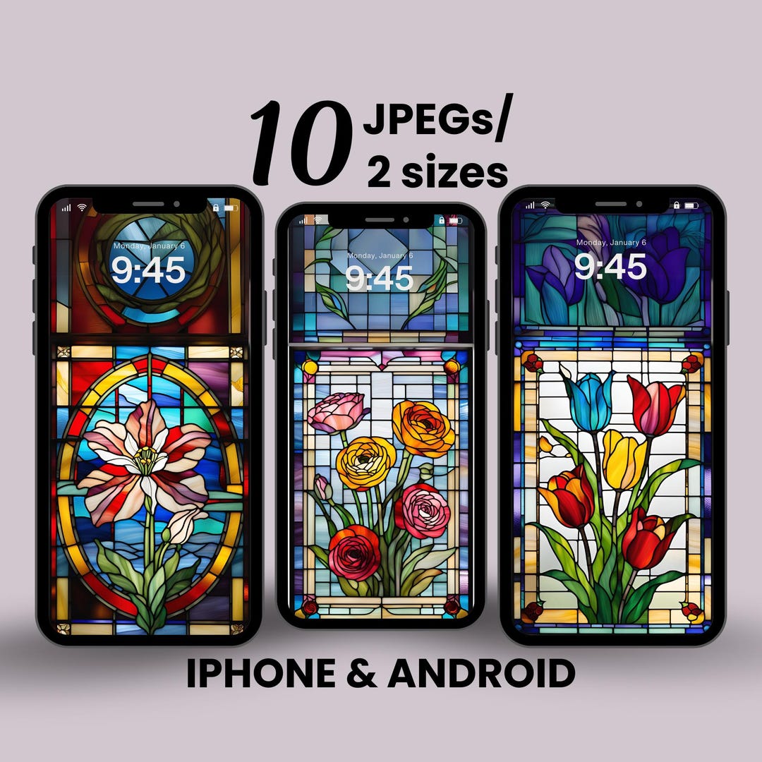 Stained Glass Flowers iPhone Wallpaper Floral Phone Background Android ...