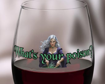 Witches Brew Stemless wine glass What's your poison Witch Cauldron art print hostess gift witchcraft glass Witchy gifts for women