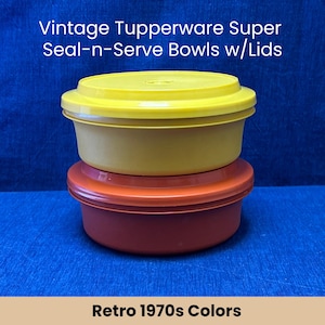 Retro Kitchen Bowl Set with Lids 1970s Tupperware Super Seal N Serve Bowls for Mom Set of 2 Vintage Kitchen Storage Containers for Grandmas