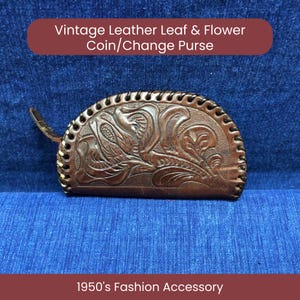 Regalo para él Monedero vintage de cuero con hojas y flores para hombre Accesorio de moda ornamentado de los años 50 Exterior de cuero genuino repujado