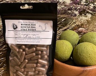 ORGANIC Black walnut clove wormwood Pau d Arco 600 mg LARGE dose Dtox Herbal supplement capsules | organic veggie capsules powder