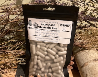 Argile bentonite de qualité 100 % PURE FOOD LARGE dose Gélule de 1200 mg | À utiliser avec le noyer noir, coque, clou de girofle, absinthe Pau D Arco | Dt0x à base de plantes |
