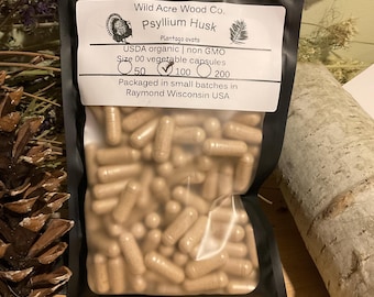 Organic Psyllium husk LARGE Dose 800 mg | use with BLACK walnut HULL Clove WORMwood Pau D Arco | supplement | veggie capsules