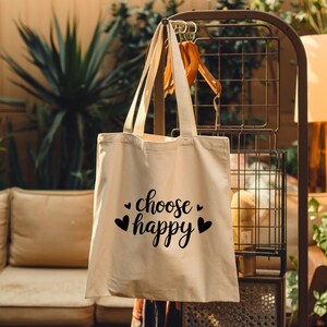 Wähle Happy | Schicke Baumwoll-Einkaufstasche für jeden Anlass, Strandtasche, umweltfreundliche Tasche, stilvolle Einkaufstasche, Arbeitstasche