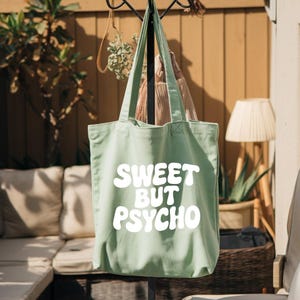 Süß Aber Psycho | Schicke Baumwoll-Einkaufstasche für jeden Anlass, Strandtasche, umweltfreundliche Tasche, stilvolle Einkaufstasche, Arbeitstasche