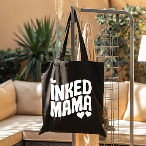 Inked Mama | Schicke Baumwoll-Einkaufstasche für jeden Anlass, Strandtasche, umweltfreundliche Tasche, stilvolle Einkaufstasche, Arbeitstasche, Büchertasche