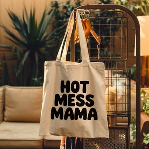 Mess Mama | Schicke Baumwoll-Einkaufstasche für jeden Anlass, Strandtasche, umweltfreundliche Tasche, stilvolle Einkaufstasche, Arbeitstasche