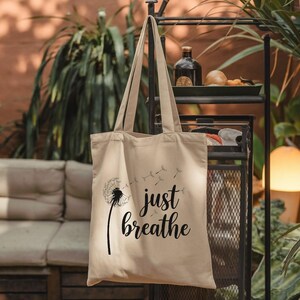 Einfach Atmen | Schicke Baumwoll-Einkaufstasche für jeden Anlass, Strandtasche, umweltfreundliche Tasche, stilvolle Einkaufstasche, Arbeitstasche
