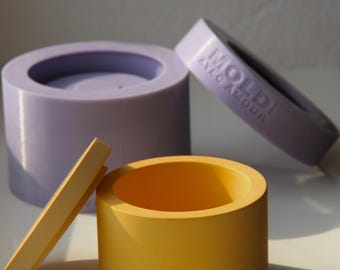 Medium Silicone Pot  Mold with Lid: Plaster, Concrete, Candle Refill Mold