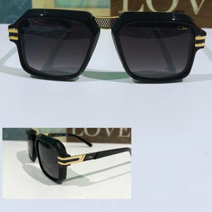 Cazal 8039 Vintage Sunglasses: Black & Gold Square Frame