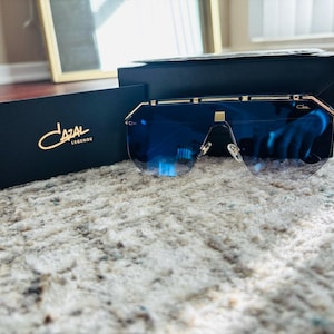 CAZAL Sonnenbrille Mod 9089 Vintage Blaue Linse Randlose Oversized Rahmen CAZAL Brillen Männer / Frauen, Muttertagsgeschenk, Geburtstagsgeschenk für Mama / Frau