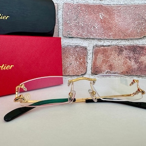 Cartier Randloser Brillenrahmen aus reinem Titan Männer / Frauen, Rechteckrahmen Vintage Cartier Brille, bestes Geschenk für ihn / sie, Muttertagsgeschenk