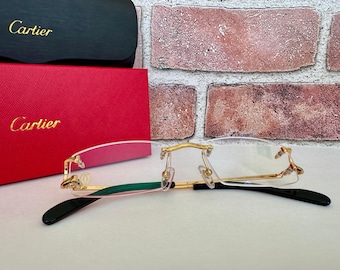 Cartier Rimless Pure Titanium Eyeglasses Frame Men/Women, Rectangle frame Vintage Cartier Glasses, Best Gift For Him/ Her, Parents Day Gift