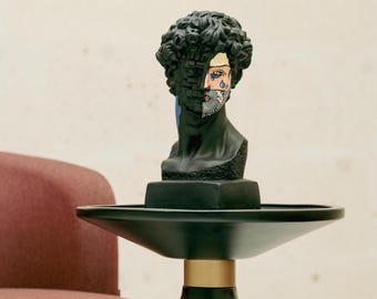 Estatua de Hermes, decoración del hogar, art decó, escultura de Hermes, busto hecho a mano, busto de Hermes, figuras de Hermes, estatua negra de Hermes, 17 x 34 cm