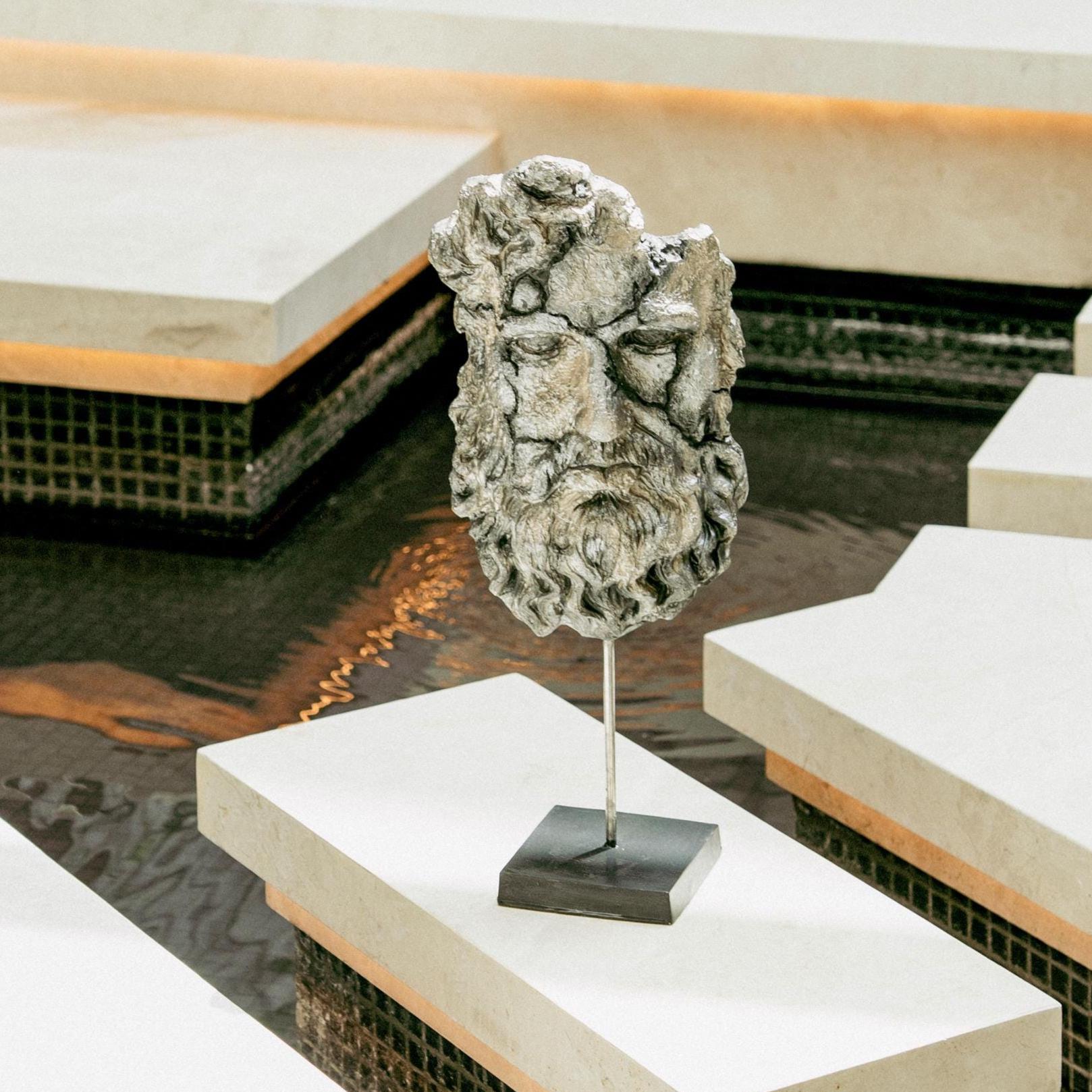 busto de poseidón, estatua de poseidón, decoración del hogar, art decó, escultura hecha a mano, objeto abstracto, diseño de oficina, figuras únicas 15 x 48
