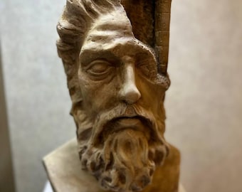 Gran escultura de busto de Zeus, 16 pulgadas, escultura griega y masculina, decoración del hogar, regalos para el hogar, diseño de musgo, diseño de columna, regalo de Navidad