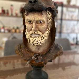 handpainted hercules sculpture statue ,hercules bust large , greek mythology sculpture , roman hercules statue , 12 x 20 inc