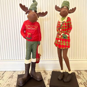 Long Deer Man and Woman Statue  , HOME DECOR GIFT sculpture , deer statue art , deer abstract handmade statues . 64x22 cm , 25.2 x 8.7 inc