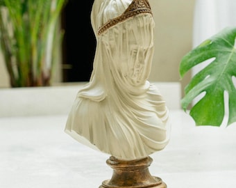 Busto de la Virgen María Velada – Estatua de Santa María de 37 cm, Escultura Religiosa Católica, Madre de Jesús y Dios, Arte Mariano Clásico Hecho a Mano