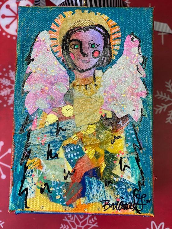 Angel Paintings-4x6 Inch Original Canvas With Ribbon Hanger 