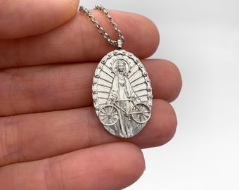 Madonna del Ghisallo sterlingzilveren fietsketting, fietsbeschermengelhanger