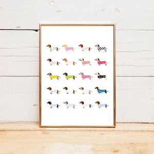 Dachshund Digital Print, Sausage Dog Print, Wall Art, Home Decor Wall Print, Dogs in Jumpers, Dachshund Art, Dog Print, Sausage Dog Wall Art