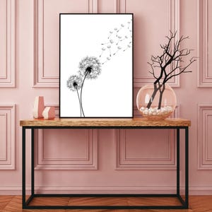 Dandelion Flower Print: Minimalist Black and White Wall Art (Digital Download)