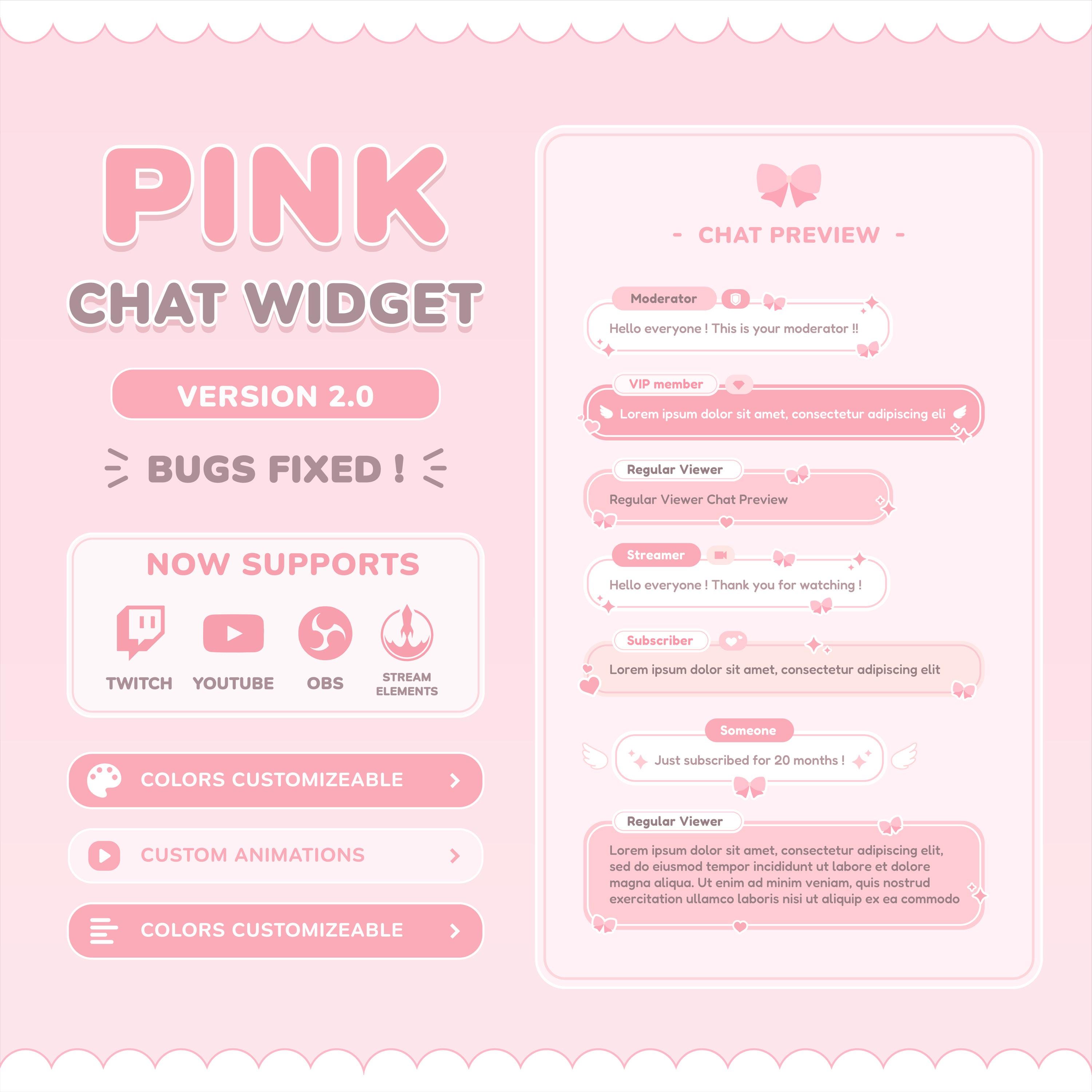 PINK Chat Widget Twitch & Youtube - Etsy