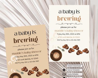 BABY SHOWER UITNODIGING - Baby is Brewing-uitnodiging, bewerkbare genderneutrale babyshower uitnodiging sjabloon, Canva-sjabloon, Instant Download