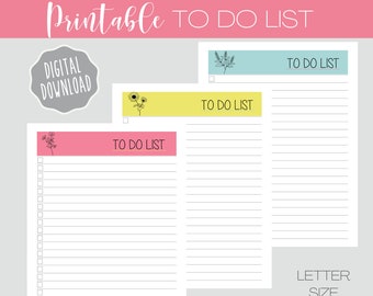 To Do List, Printable To Do List Template, Botanical Flowers, To Do List Download, Flower To Do List, Flower Printable