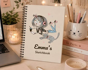 Cuaderno de regalo personalizado para amantes de los gatos, diario Kawaii Cozy Girl.