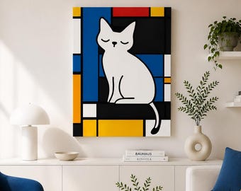 Art moderne sur toile chat, décoration murale chat mignon, impression chat minimaliste, oeuvre d'art contemporaine pour animal de compagnie, cadeau pour amoureux des chats, art mural chambre salon