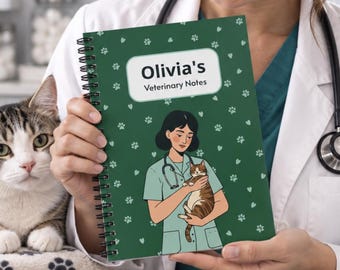 Custom Vet Gift, Personalized Veterinarian Notebook with Cat, Cat Vet Tech Notebook, DVM Gift, Veterinary Student Gift