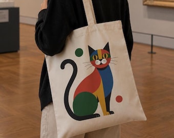 Colorful Cat Art Tote Bag, Abstract Cat Canvas Tote, Cat Lover Gift, Vibrant Cat Bag, Artistic Tote, Reusable Shopping Bag, Cat Mom Gift