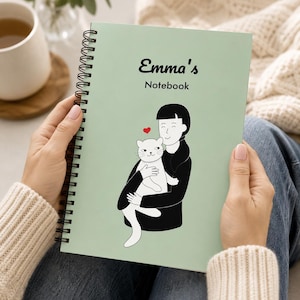 Personalized Cat Gift Idea | Cat Lover Spiral Notebook - Ruled Line, Custom Text Journal, Cat Lady Stationery, Cat Mom Gift
