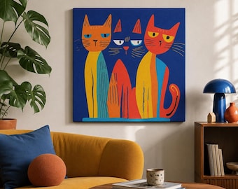 Colorful Cats Canvas Art, Modern Feline Home Decor